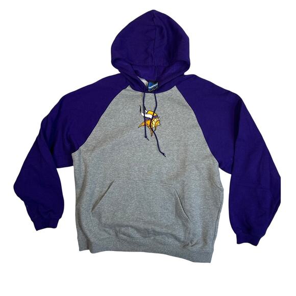 Vintage Y2K Adidas NFL Minnesota Vikings Hoodie Sweatshirt Gray Purple Large - Picture 1 of 7